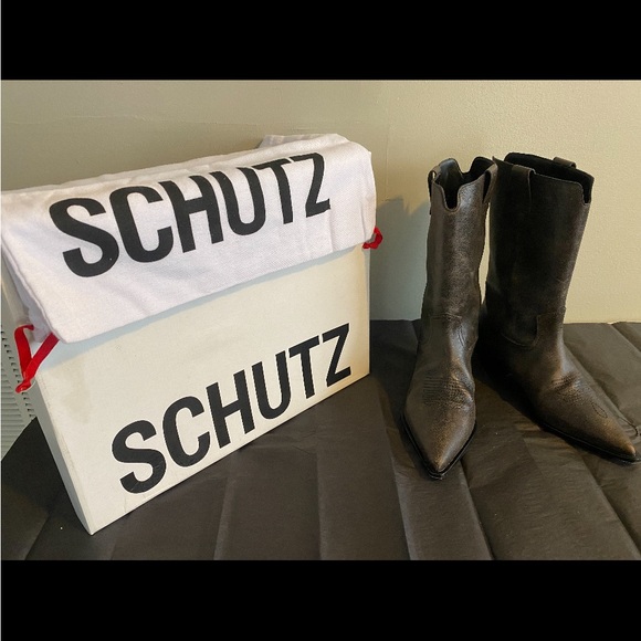 SCHUTZ Black Leather Heeled Knee Boots - Picture 4 of 4